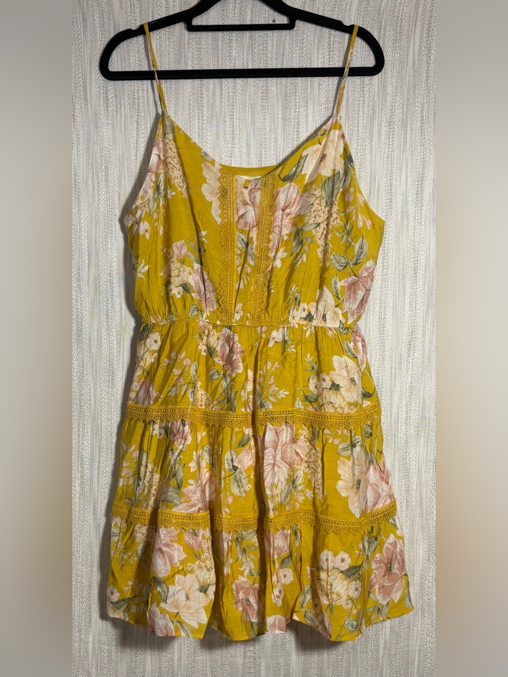 Blu Pepper Mustard Yellow Floral Spaghetti-Strap Sundress